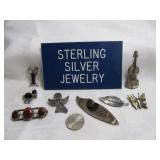 8pc Sterling Silver Brooches & Pins - Some Vintage