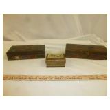 3pc Vintage Keeper Boxes Embossed Leather, Wood