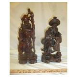 2pc Vintage Asian Carved Wood Statues