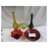 5pc Mid Century Glass Center Bowls & Decanters