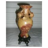 Vintage Chinese Soapstone High Relief Carved Vase