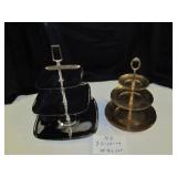 2pc Vintage Tiered Serving Stands Brass & Shelton