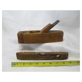 Vintage English Wood Plane & Stanley Wood Level