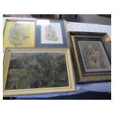 4pc Vintage Framed Art Original, Signed Print, Etc