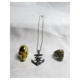3pc Skull Jewelry - Men's Rings & Necklace