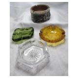 4pc Vintage Ashtrays - Wood & Pewter / Glass