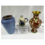 3pc Stone Ware & Cloissonne Pottery Vases
