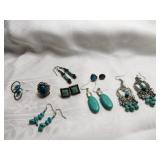 7 Pair Earrings & Ring Turquoise & Faux Turquoise