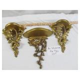3pc Mid Century Rococo Gold Gilt Wall Shelves