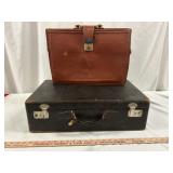 2pc - Vintage Leather Attache & Wood Travel Case