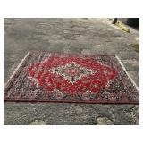 Traditional Kashan Style Red & Navy Area Rug