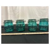 Vintage Green Glass Jar Canister 4pc Set