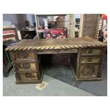 Rustic Western Executive Cowhide Wood Desk