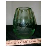 Vintage Green Peking Etched Art Glass Vase