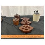 Brown Glaze Stoneware Butter Crocks, Jug, Escargot