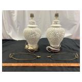 Pair of Blanc de Chine Reticulated Porcelain Lamps
