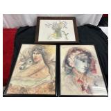 3pc Original Watercolor Framed Art