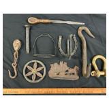 Antique Cast Iron & Tools in Wood Ammo Crate