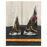 2pc Mid Century Modern Chrome Sailng Ship Pair