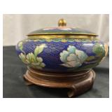 Vintage Chinese Brass Cloisonnï¿½ Lidded Bowl