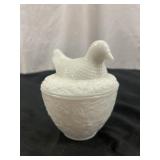 Vintage Milk Glass Nesting Chicken Bowl