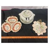 3pc - Vintage Porcelain Snack Trays & Soup Tureen