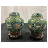 Pair of Asian Brass Vintage Cloisonnï¿½ Ginger Jars