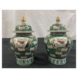 2pc Vintage Gold Imari Hand Painted Ginger Jars