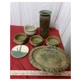 7pc Vintage Stone Ware Pottery Bowls, Vase, Plates