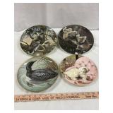 4pc Porcelain Collector Plates - Birds & Animals