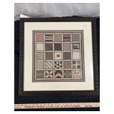 Vintage Framed Geometric Needlepoint Sampler