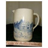 Red River Pottery Signed Painted Stoneware Pitcher