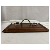 Antique Edwardian Wood Desk Stand & Ink Wells