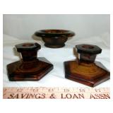1930's Davidson Cloud Glass Bowl & Candle Sticks