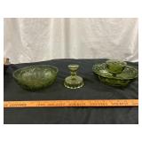 1960's Avocado Green Glass - 3pc Bowls & Candle