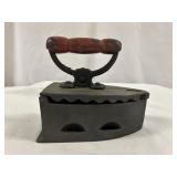 Antique Cast Iron 8.5' Coal Iron w/ Wood Handle