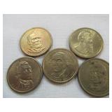 5pc US Presidential $1 Coins