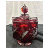 Fenton Art Glass Ruby Red Paisley Swirl Candy Dish