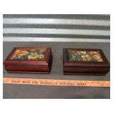 2pc Wood & Needlepoint Mirrored Jewelry Boxes