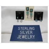 3 Pair Sterling Silver & Turquoise Earrings