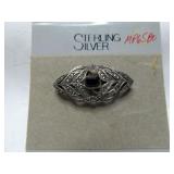 Sterling Silver & Onyx Filigree Brooch / Pin