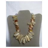 Free Form Rutilated Quartz & Amber Glass Beads