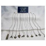 10pc Sterling Silver Pendant Necklaces