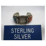 Vintage Navajo Silver & Stones Watch Cuff Bracelet