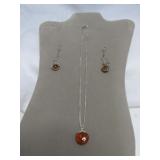 Sterling Silver & Amber Earrings & Necklace Set