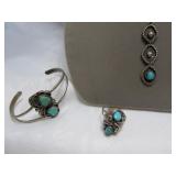 3pc Navajo Sterling Silver & Turquoise Jewelry Set