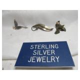 3pc Vintage Sterling Silver Brooches / Pins