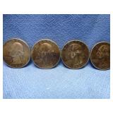 4pc US Silver Washington Quarters 1956 - 1964