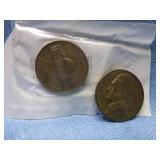 2pc US Silver War Nickels - 1943S & 1944P