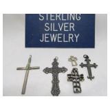 5pc Sterling Silver Cross Pendants - Some Vintage